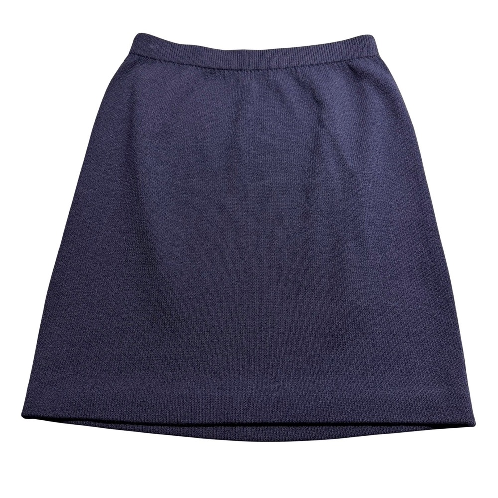 St John Collection Marie Gray Navy Blue‎ Santana Knit Straight Skirt Size 2 USA